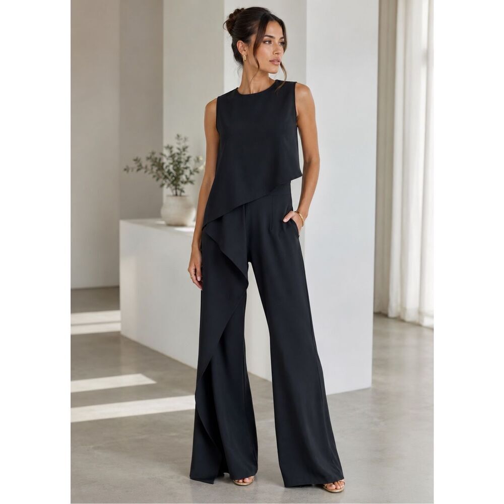 NWT Jovani Formal Jumpsuit Sz 4 Black Wide Leg Prom Pageant Gala Black Tie Eveni